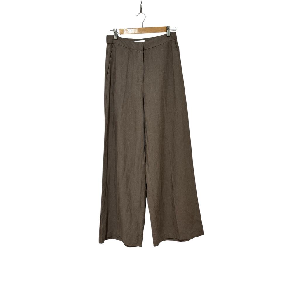H&M Taupe Linen Blend Wide Leg Pants Lagenlook 4